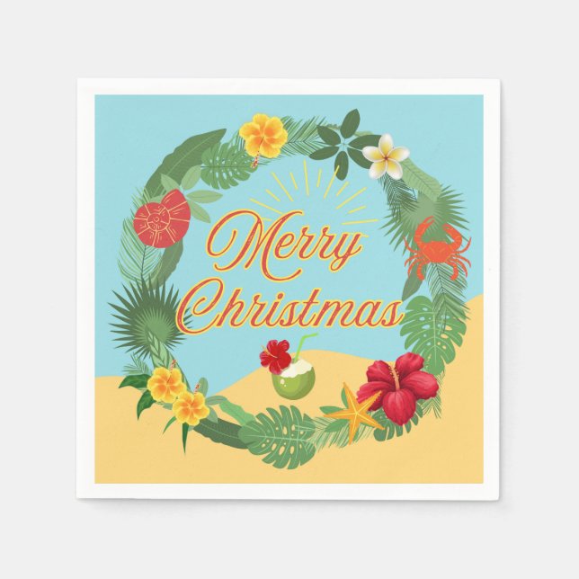 Tropical Christmas Wreath Napkins (Front)