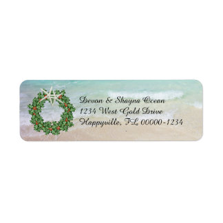 Tropical Christmas Wreath Ocean Skinny Address Label