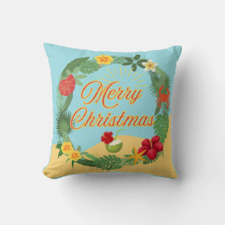 Tropical Christmas Wreath Throw Pillow