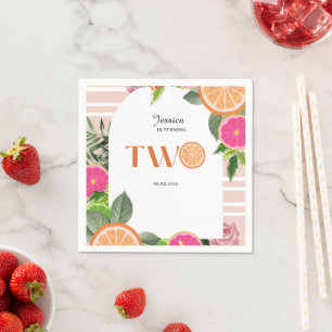 Tropical Citrus Baby second birthday Watercolor Napkins
