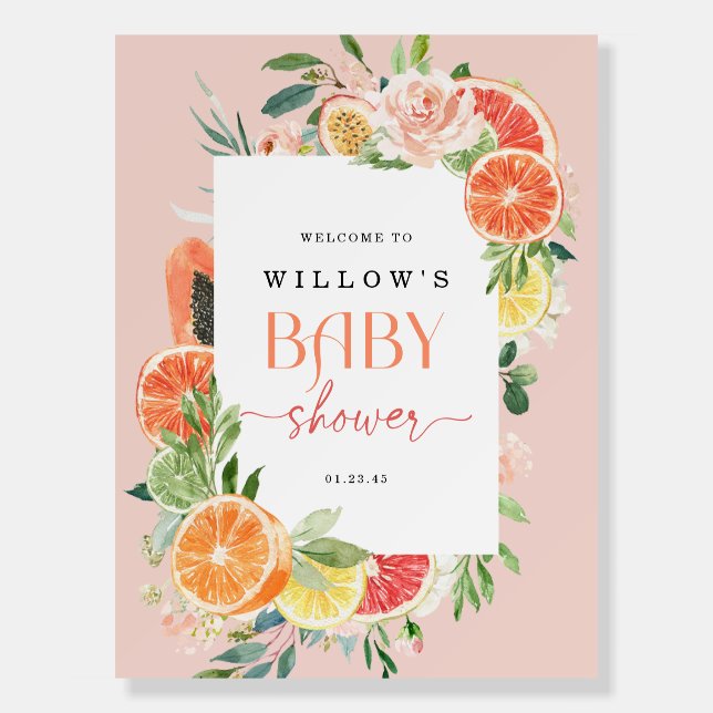 Tropical Citrus Baby Shower Welcome Sign Lemon (Front)