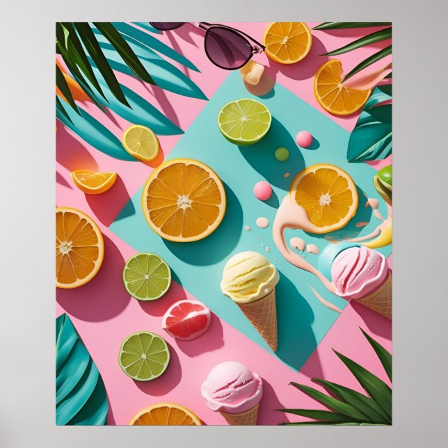 Tropical Citrus & Beach Aesthetic Wall Art (Front)