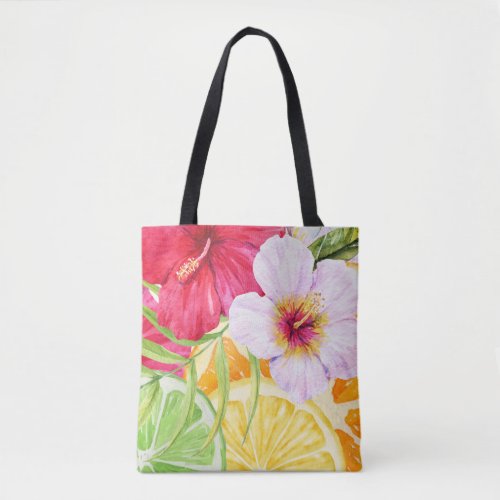 Tropical Citrus Bliss Hibiscus  Citrus Fruit Tote Bag