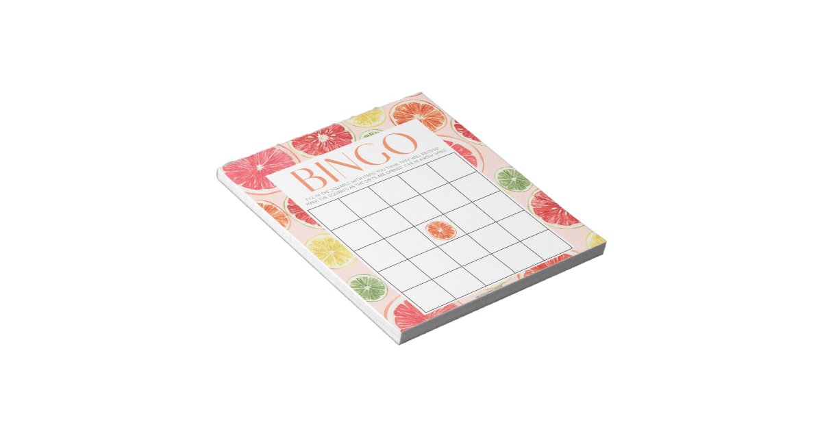 Tropical Citrus Bridal Shower 40 Bingo Sheets Notepad | Zazzle