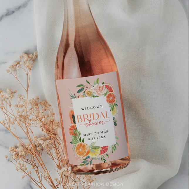 Tropical Citrus Bridal Shower Custom Wine Labels (Creator Uploaded)