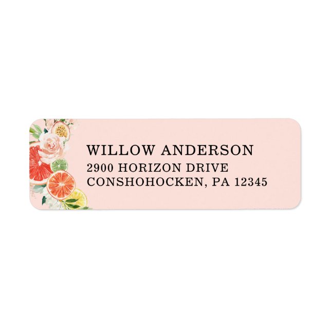 Tropical Citrus Bridal Shower Mailing Labels (Front)