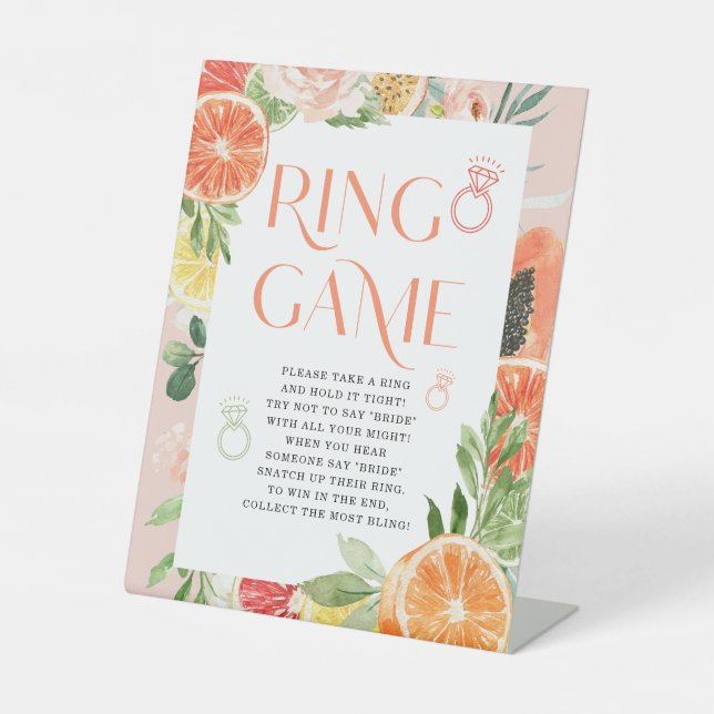 Tropical Citrus Bridal Shower Ring Game Sign (Front)