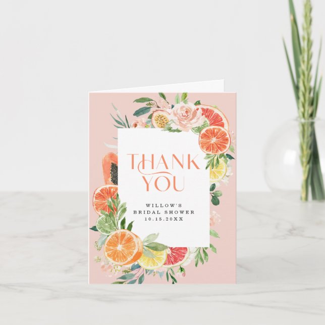 Tropical Citrus Bridal Shower Thank You Card (Front)