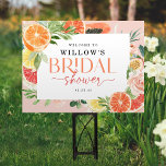 Tropical Citrus Bridal Shower Welcome Yard Sign<br><div class="desc">Greet your bridal shower guests with this beautiful yard sign. This tropical citrus design features modern elegant fonts (easily change the colors!) and a bouquet of blush florals and tropical citrus fruit including lemon,  lime,  orange,  grapefruit,  and papaya! . See the entire collection for more matching items!</div>