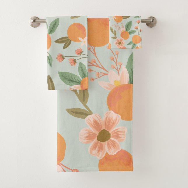 Tropical Citrus Floral Mint Green Bath Towel Set (Insitu)