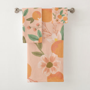 Tropical Citrus Floral Pink Bath Towel Set