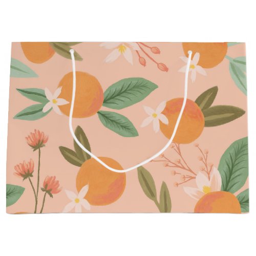 Tropical Citrus Floral Pink Large Gift Bag