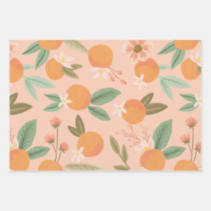 Tropical Citrus Floral Pink Wrapping Paper Sheets