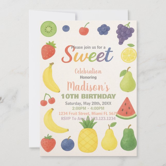 Tropical Citrus Fruit Birthday Invitation (Front)