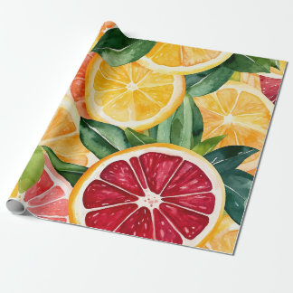 Tropical Citrus Orange Fruit Slices Wrapping Paper