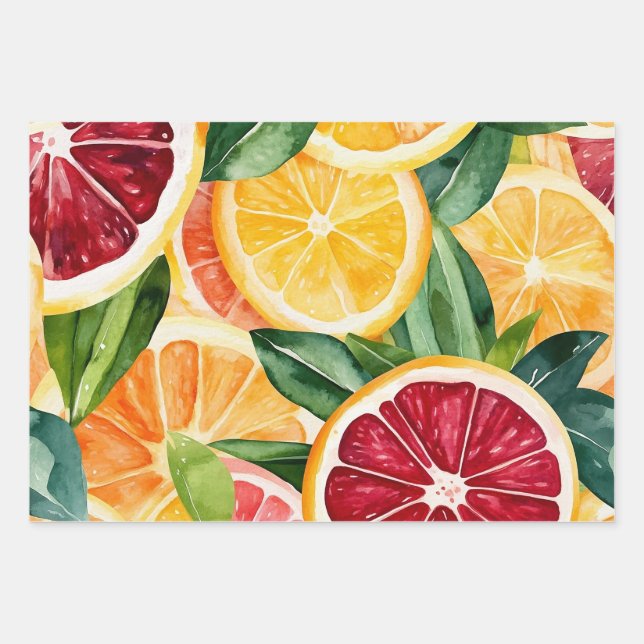 Tropical Citrus Orange Fruit Slices  Wrapping Paper Sheets (Front 2)