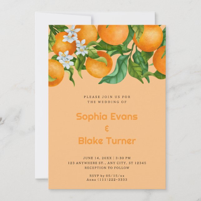Tropical Citrus Oranges Botanical Orange Wedding Invitation (Front)