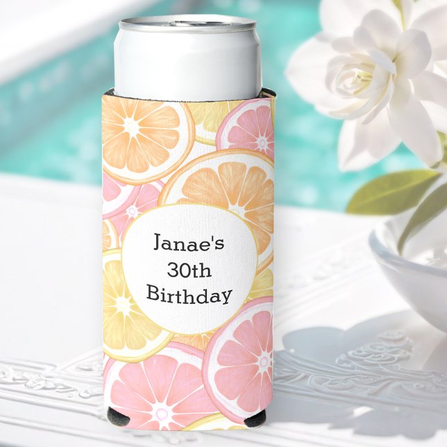 Tropical Citrus Summer Colorful Custom Name Seltzer Can Cooler (Tropical Citrus Pattern Summer Colorful Name Seltzer Can Cooler)