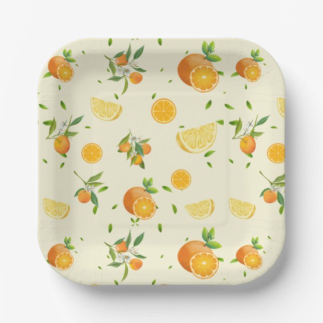 TROPICAL Citrus SUMMER FRUIT Orange lemon Slice  Paper Plates (Front)