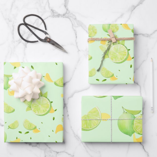 TROPICAL Citrus SUMMER FRUIT Orange lemon Slice  Wrapping Paper Sheets (Front)