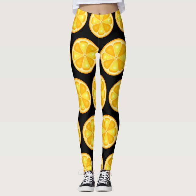 TROPICAL Citrus SUMMER FRUIT Orange lemons Slice Leggings (Front)