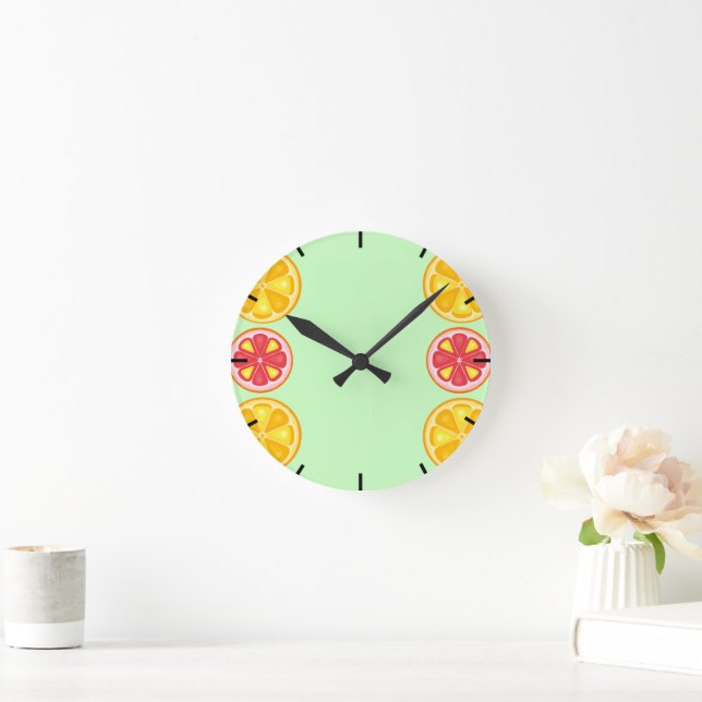 TROPICAL Citrus SUMMER FRUIT Orange lemons Slice Round Clock (Home)