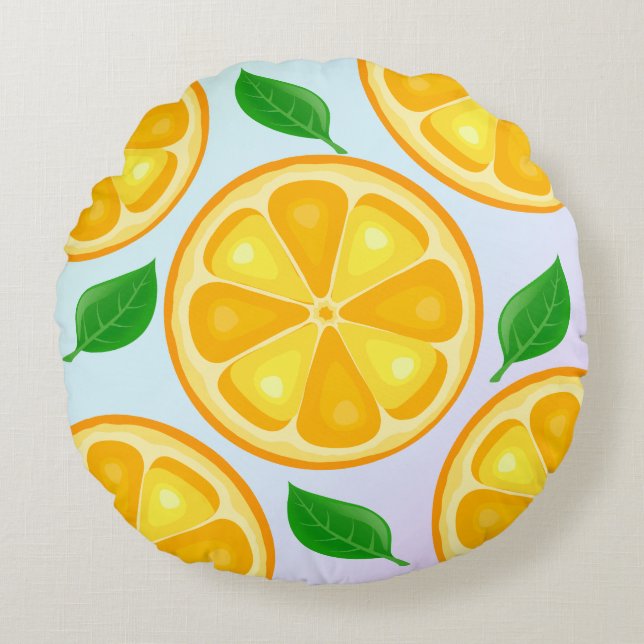 TROPICAL Citrus SUMMER FRUIT Orange lemons Slice Round Pillow (Front)