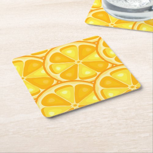 TROPICAL Citrus SUMMER FRUIT Orange lemons Slice Square Paper Coaster