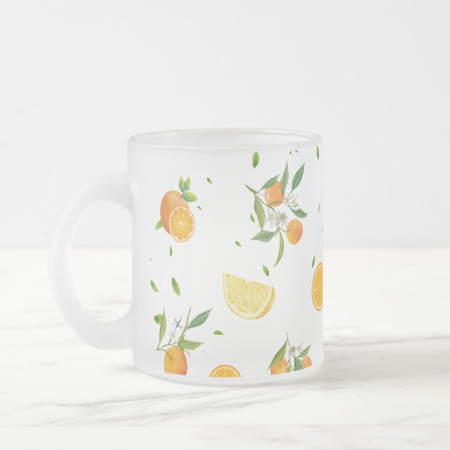 Tropical Citrus SUMMER Orange lemon Slice Frosted Glass Coffee Mug (Left)