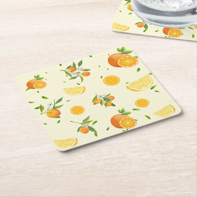 Tropical Citrus SUMMER Orange lemon Slice Square Paper Coaster (Angled)