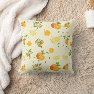 Tropical Citrus SUMMER Orange lemon Slice Throw Pillow