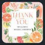 Tropical Citrus Thank You Favor Sticker<br><div class="desc">This tropical citrus design features modern elegant fonts (easily change the colors!) and a bouquet of blush florals and tropical citrus fruit including lemon,  lime,  orange,  grapefruit,  and papaya! . See the entire collection for more matching items!</div>