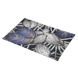 Tropical Class is a Blue, Silver, & Gold Floral  Cloth Placemat