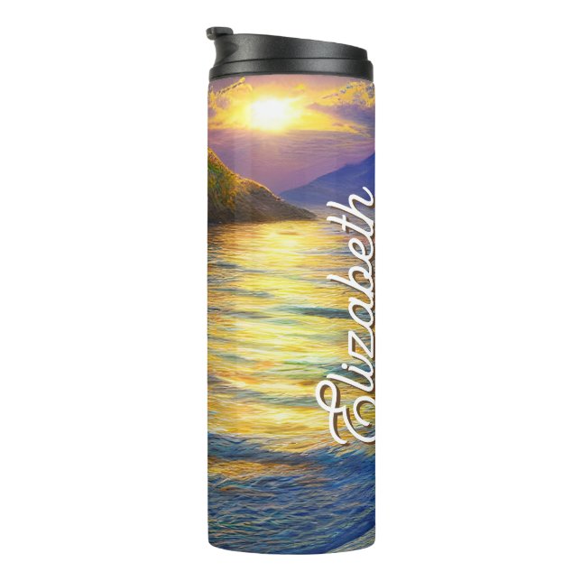 Tropical Clear Ocean Sunset Thermal Tumbler (Rotated Right)