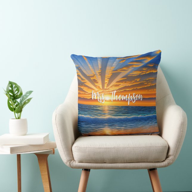 Tropical Clear Ocean Sunset Throw Pillow (Chair)