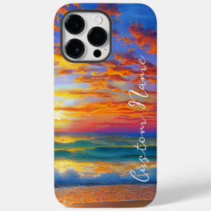 Tropical Clear Ocean Sunset with Personalized Name Case-Mate iPhone 14 Pro Max Case