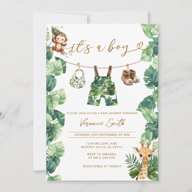  Tropical clothesline Boy Baby Shower Invitation (Front)