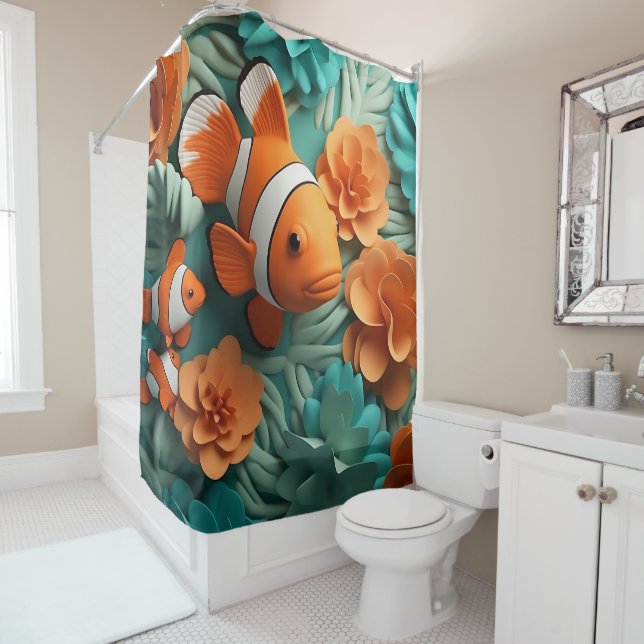 Tropical Clown Fish Ocean Beach Shower Curtain (In Situ)