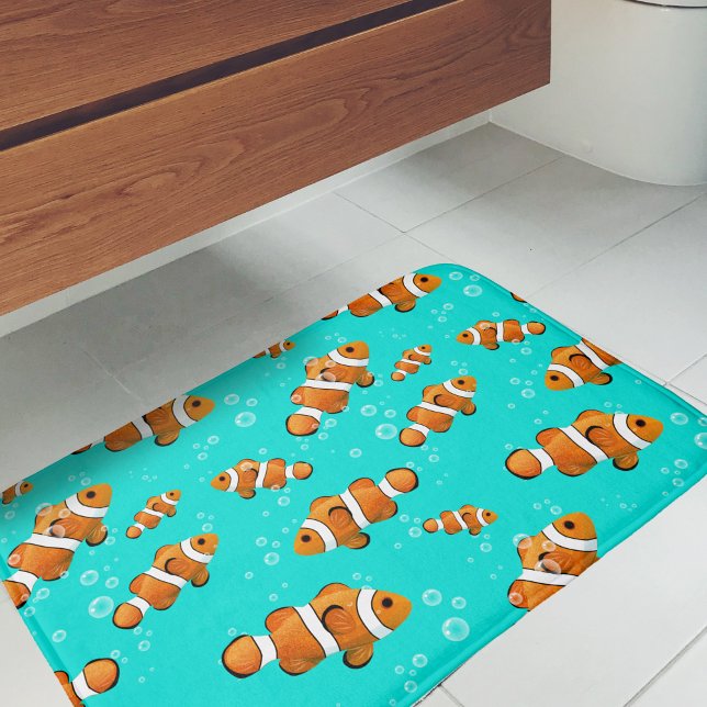 Tropical Clownfish & Bubbles Pattern Bath Mat (Clownfish Pattern Bath Mat)