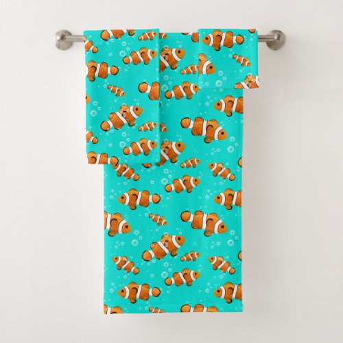 Tropical Clownfish  Bubbles Pattern Bath Towel Set