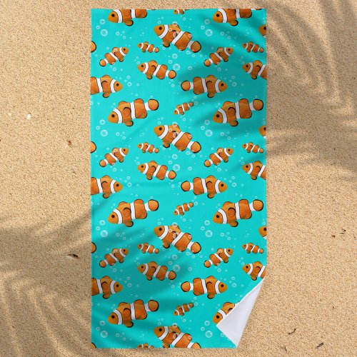 Tropical Clownfish  Bubbles Pattern Beach Towel