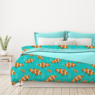 Tropical Clownfish & Bubbles Pattern Duvet Cover