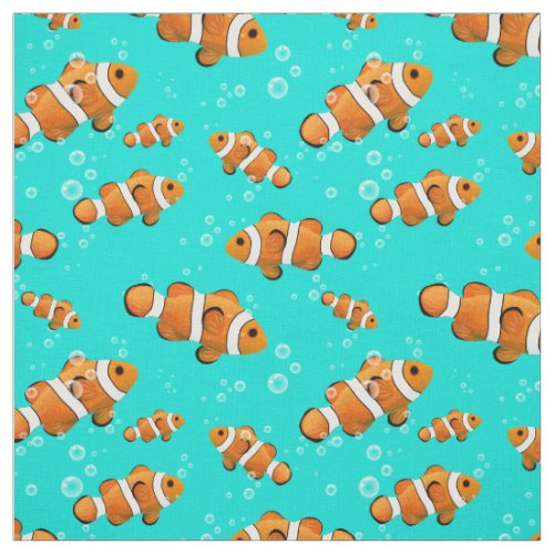 Tropical Clownfish  Bubbles Pattern Fabric