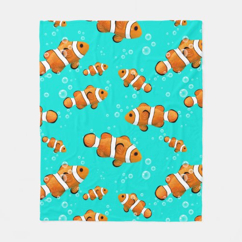 Tropical Clownfish  Bubbles Pattern Fleece Blanket