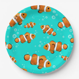 Tropical Clownfish & Bubbles Pattern Paper Plates