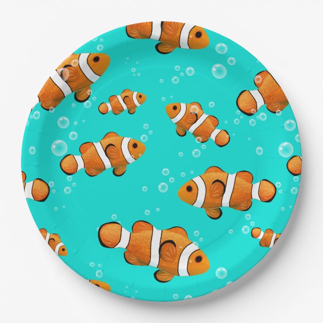 Tropical Clownfish & Bubbles Pattern Paper Plates (Front)