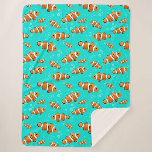Tropical Clownfish  Bubbles Pattern Sherpa Blanket