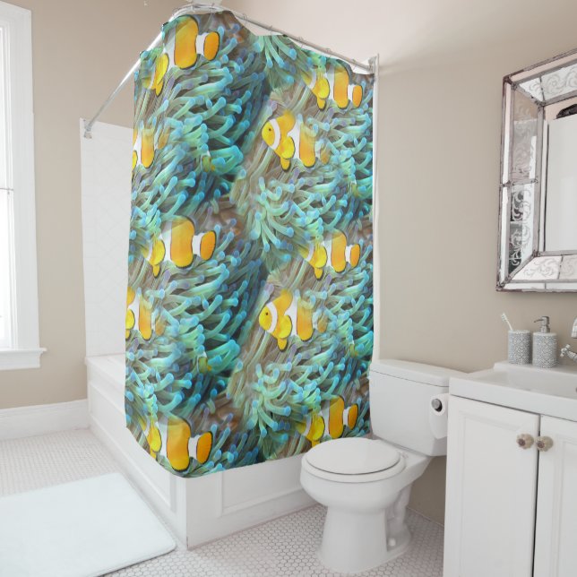 Tropical Clownfish Fish Beach Ocean Shower Curtain (In Situ)