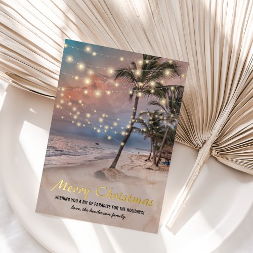 Tropical Coastal Beach Christmas Foil Holiday Card
