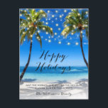 Tropical Coastal Beach Christmas Holiday Card<br><div class="desc">Tropical Coastal Beach Christmas Holiday Card - Send a little bit of paradise to your family and friends this holiday season. Christmas card features a gorgeous, tropical beach scene with glowing string lights and pretty modern script lettering that reads "Happy Holidays" and "MAY THE WARMTH AND JOY OF THE HOLIDAY...</div>